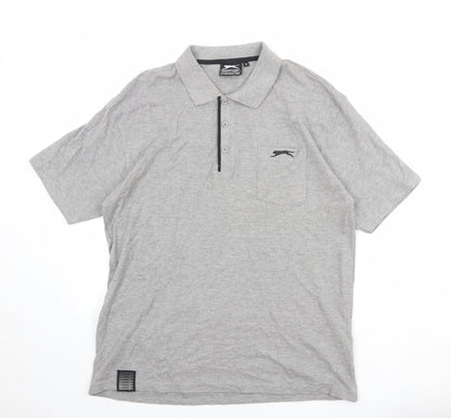 Slazenger Mens Grey Cotton Polo Size S Collared Button