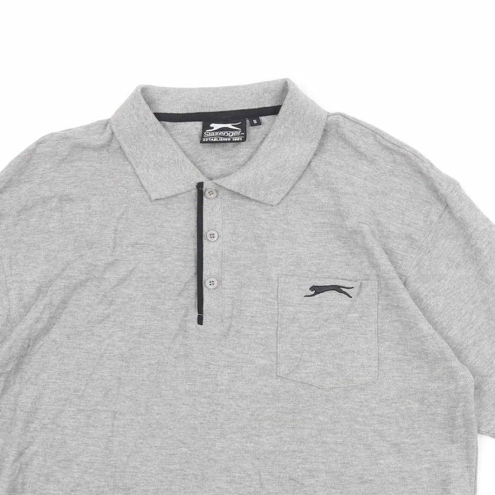 Slazenger Mens Grey Cotton Polo Size S Collared Button