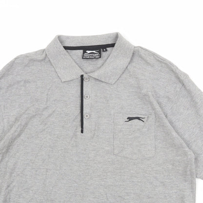 Slazenger Mens Grey Cotton Polo Size S Collared Button