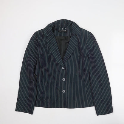 Angie Womens Blue Striped Jacket Blazer Size 14 Buckle