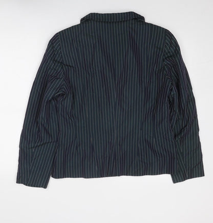 Angie Womens Blue Striped Jacket Blazer Size 14 Buckle