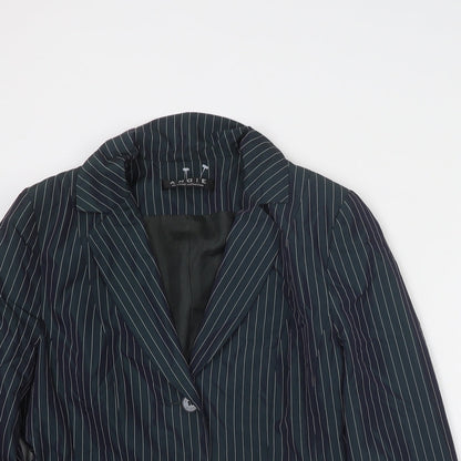 Angie Womens Blue Striped Jacket Blazer Size 14 Buckle