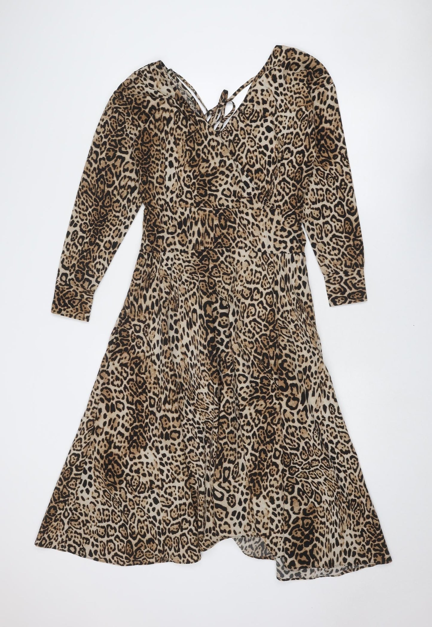Inomi Womens Brown Animal Print Polyester A-Line Size S V-Neck Zip - Leopard Print