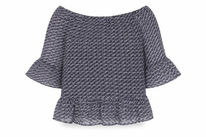 Just Jeans Womens Blue Geometric Polyester Basic Blouse Size 10 Off the Shoulder