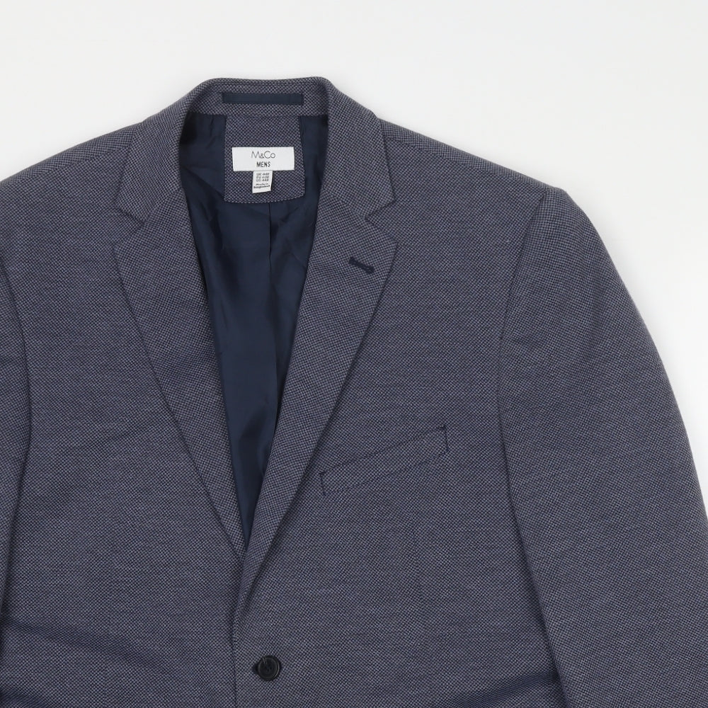 M&Co Mens Blue Polyester Jacket Suit Jacket Size 44 Regular