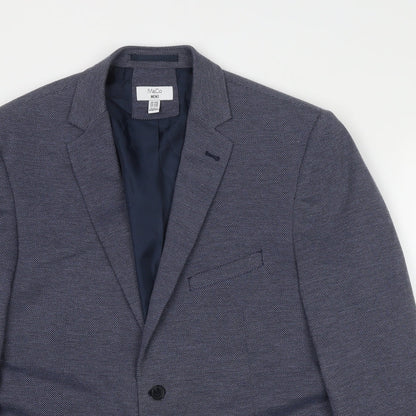 M&Co Mens Blue Polyester Jacket Suit Jacket Size 44 Regular