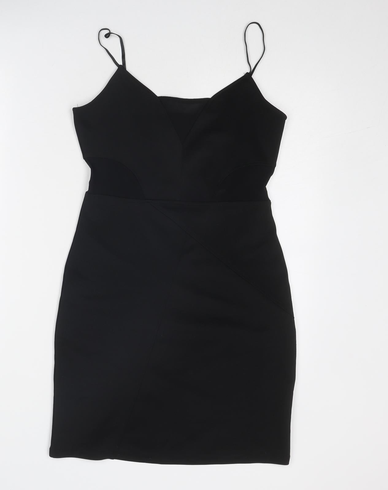 H&M Womens Black Polyester Mini Size 10 V-Neck Pullover