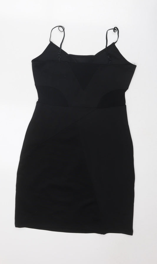H&M Womens Black Polyester Mini Size 10 V-Neck Pullover