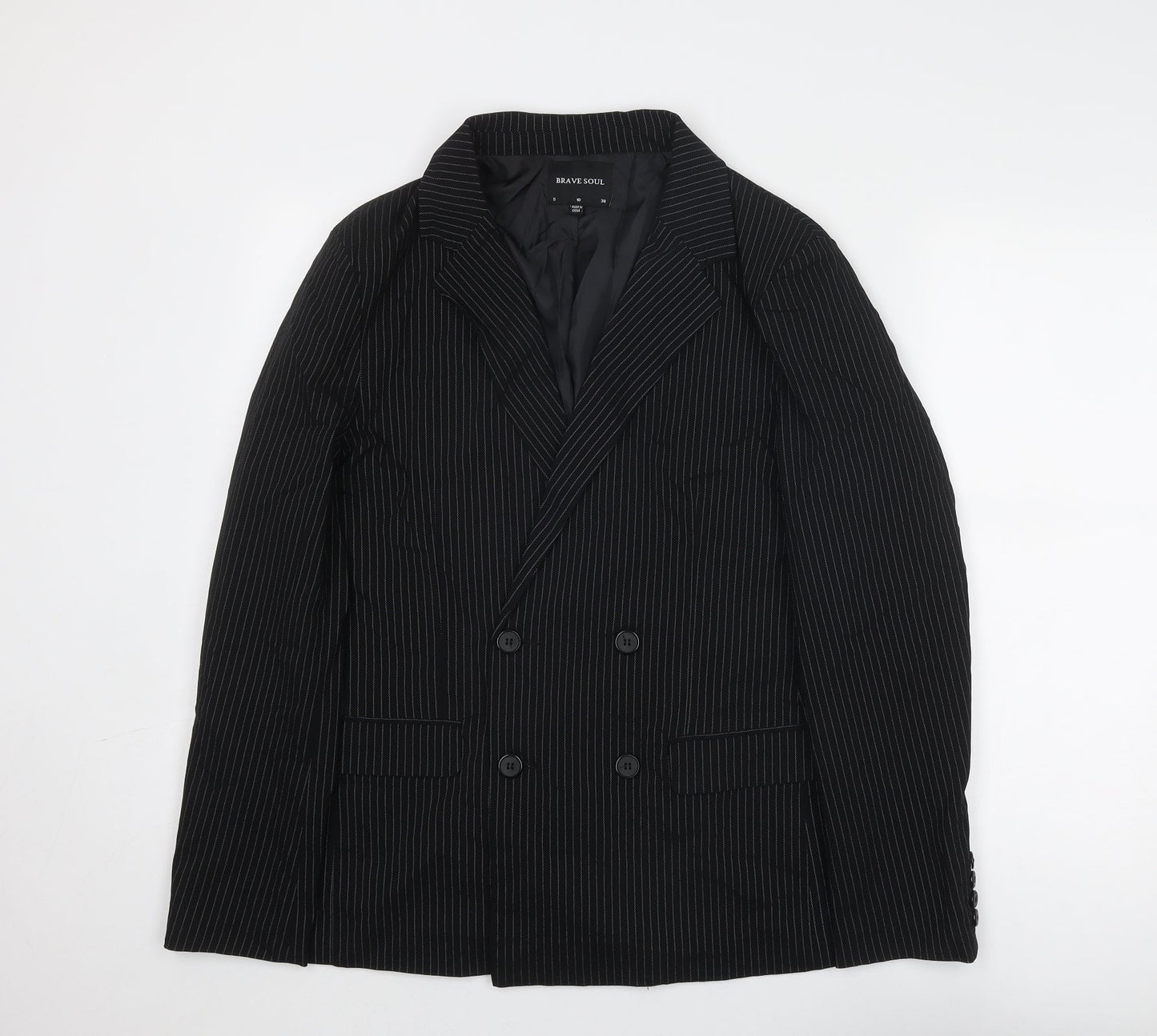 Brave Soul Womens Black Pinstripe Viscose Jacket Suit Jacket Size 10
