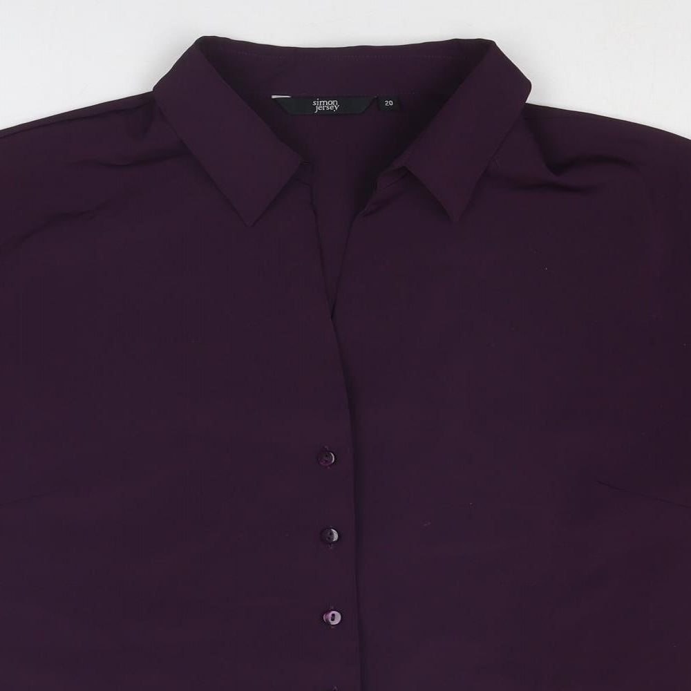 Womens UK Size 20 Simon Jersey Purple Basic Button-Up
