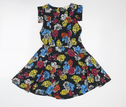 Yumi Womens Multicoloured Floral Polyester Fit & Flare Size 10 Round Neck Zip