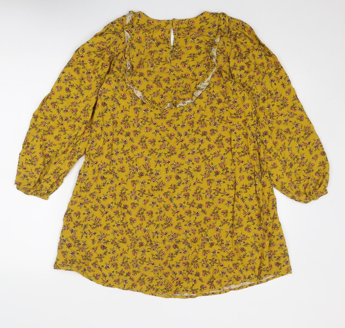 NEXT Girls Yellow Floral Viscose A-Line Size 11 Years Round Neck Button