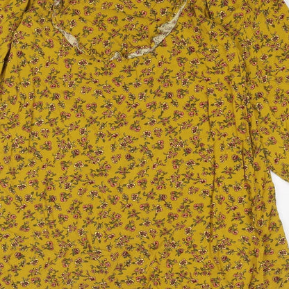 NEXT Girls Yellow Floral Viscose A-Line Size 11 Years Round Neck Button
