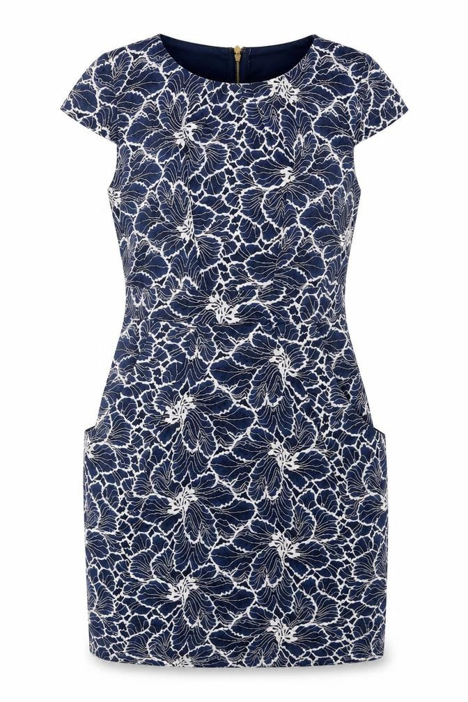 Blue Vanilla Womens Blue Floral Nylon Shift Size 12 Round Neck Zip