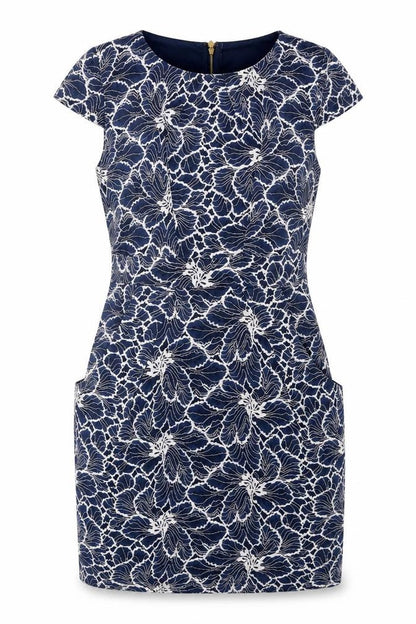 Blue Vanilla Womens Blue Floral Nylon Shift Size 12 Round Neck Zip