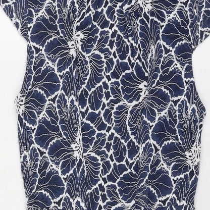 Blue Vanilla Womens Blue Floral Nylon Shift Size 12 Round Neck Zip