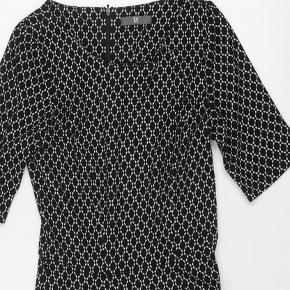 BHS Womens Black Geometric Viscose Fit & Flare Size 10 Round Neck Zip