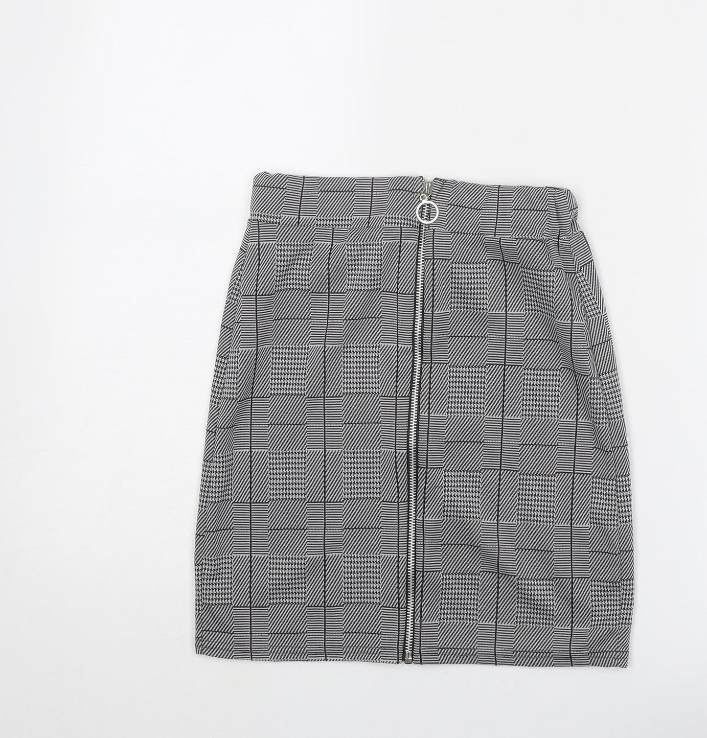 Look of the Day Womens Grey Plaid Polyester A-Line Skirt Size 6 Zip