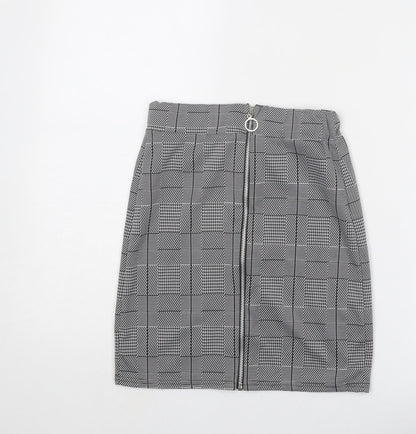 Look of the Day Womens Grey Plaid Polyester A-Line Skirt Size 6 Zip