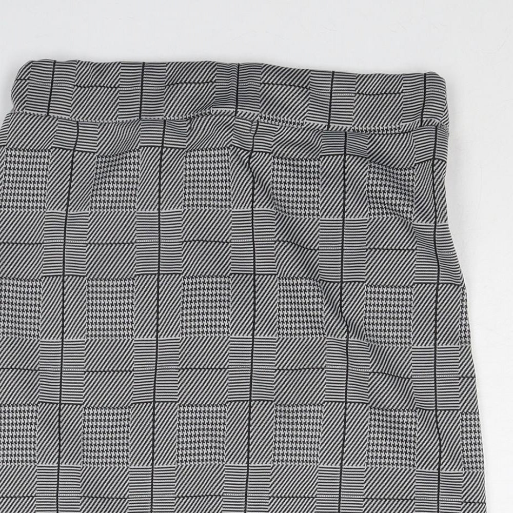 Look of the Day Womens Grey Plaid Polyester A-Line Skirt Size 6 Zip
