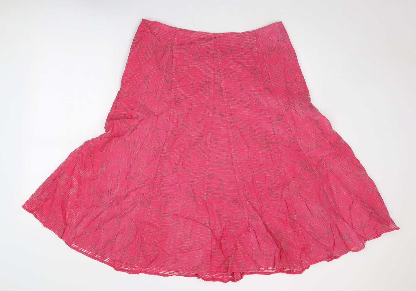 Classic Womens Pink Geometric Viscose Swing Skirt Size 16 Zip