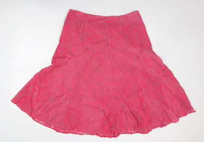 Classic Womens Pink Geometric Viscose Swing Skirt Size 16 Zip