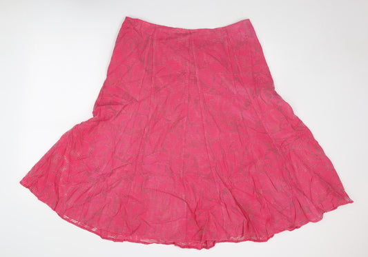 Classic Womens Pink Geometric Viscose Swing Skirt Size 16 Zip