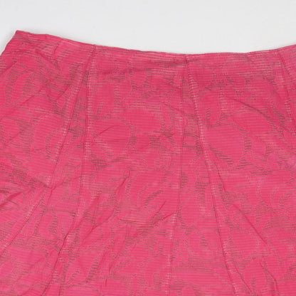 Classic Womens Pink Geometric Viscose Swing Skirt Size 16 Zip