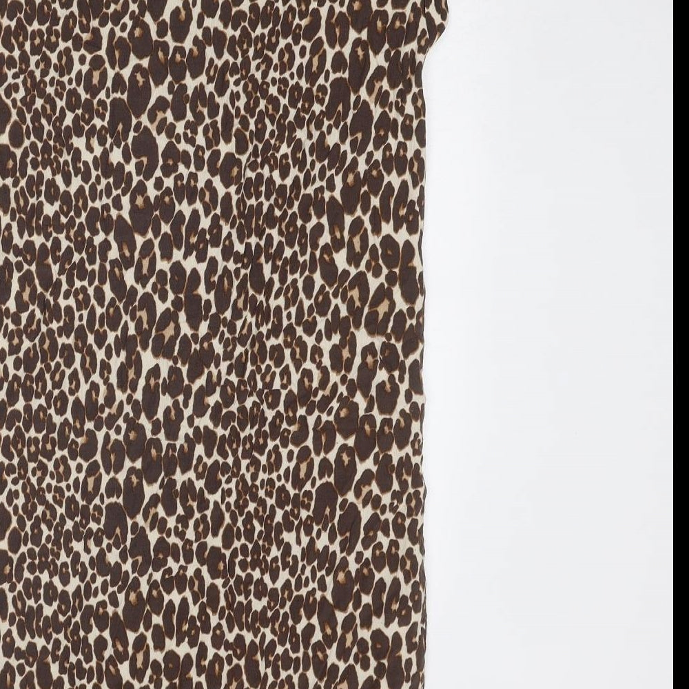 NEXT Womens Brown Animal Print Viscose A-Line Size 10 Round Neck Pullover - Leopard Pattern