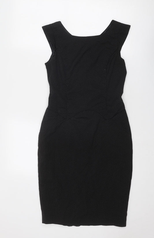 NEXT Womens Black Polka Dot Polyester Shift Size 8 Round Neck Zip