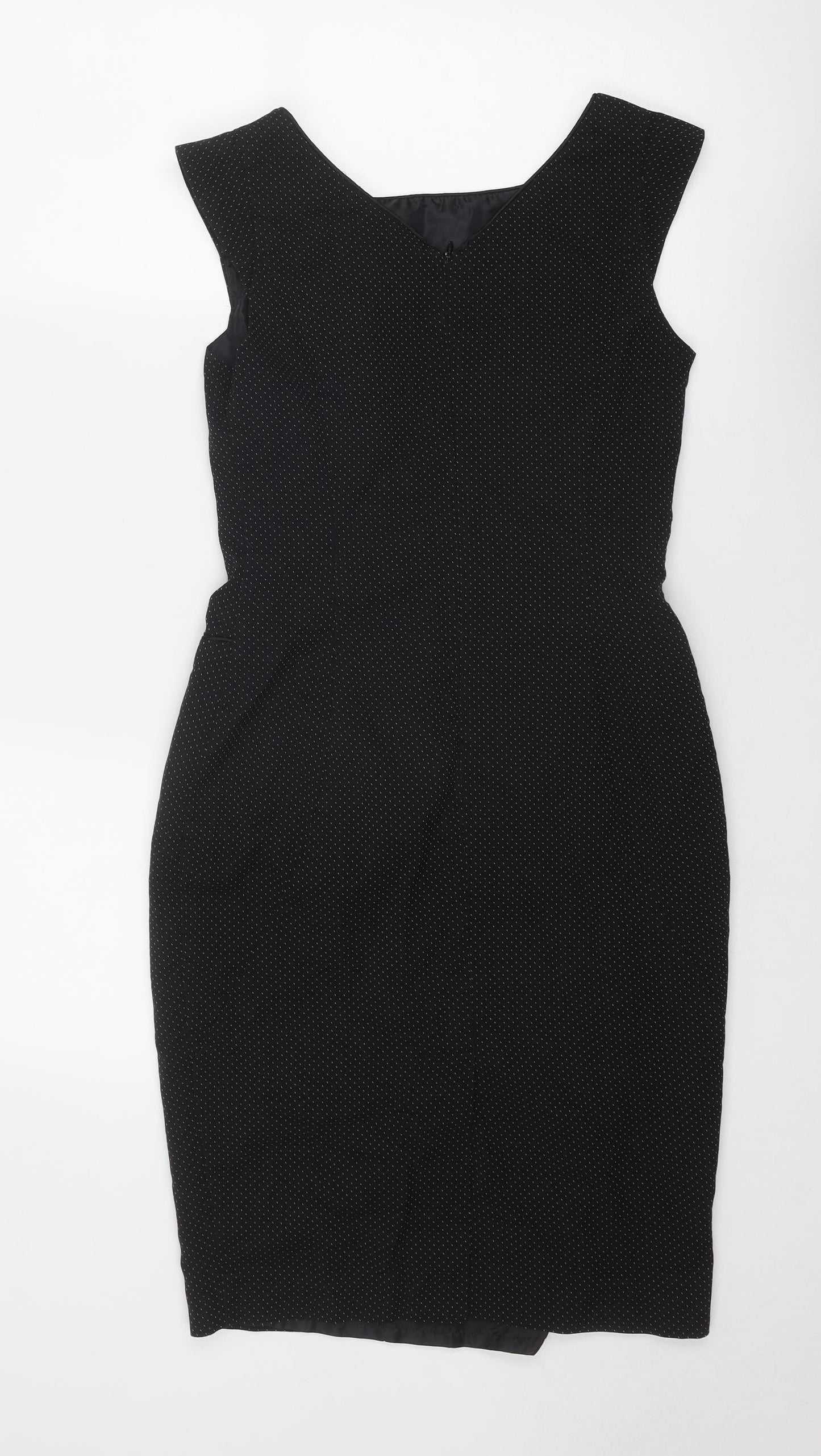 NEXT Womens Black Polka Dot Polyester Shift Size 8 Round Neck Zip