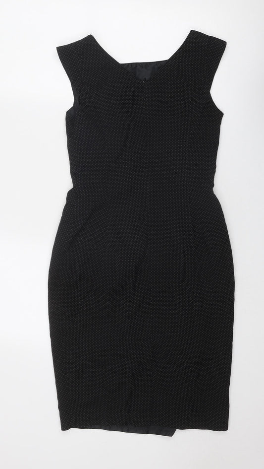 NEXT Womens Black Polka Dot Polyester Shift Size 8 Round Neck Zip