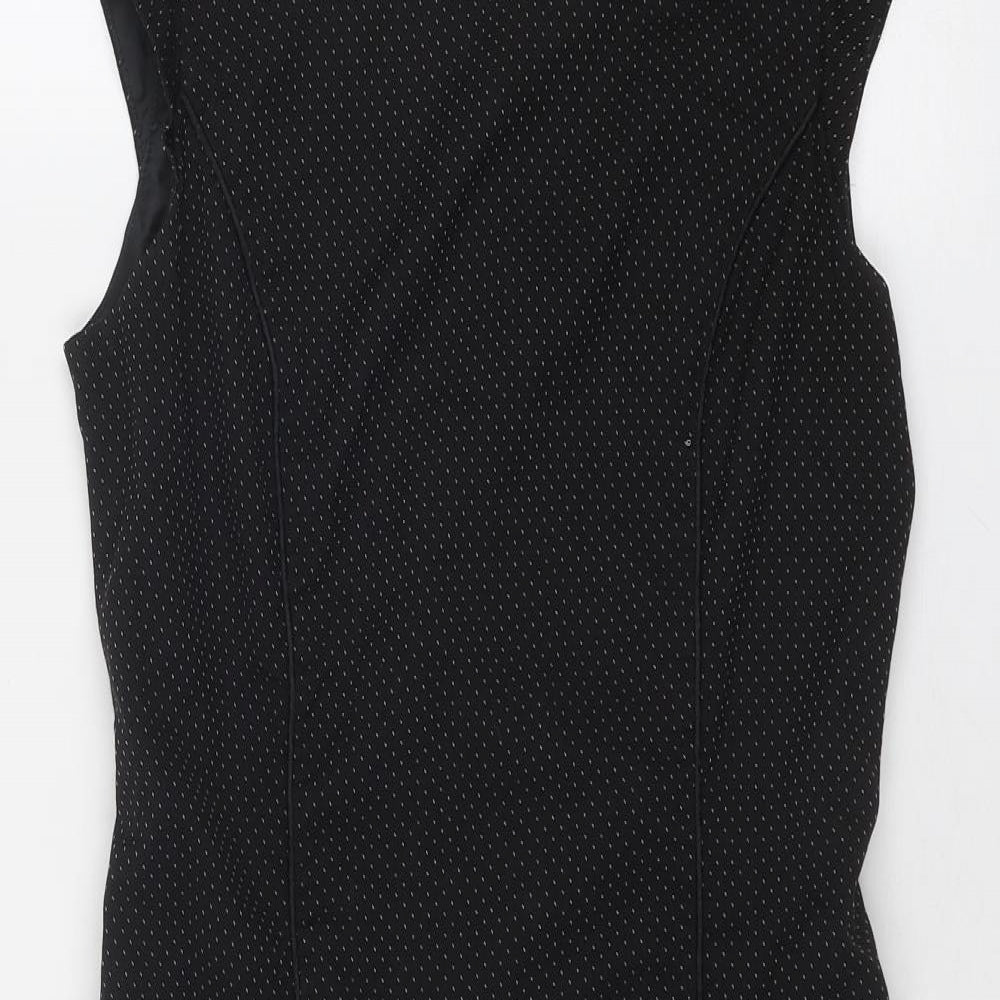 NEXT Womens Black Polka Dot Polyester Shift Size 8 Round Neck Zip