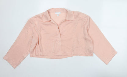 Womens UK Size 10 Topshop Pink Cropped Button-Up