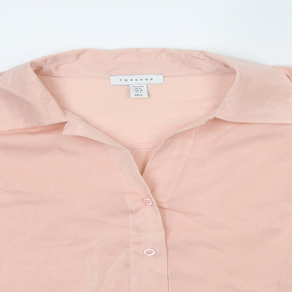 Womens UK Size 10 Topshop Pink Cropped Button-Up