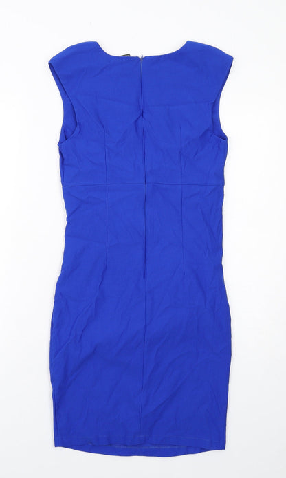 Izabel London Womens Blue Viscose Sheath Size 10 V-Neck Zip