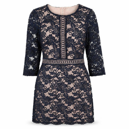 Oasis Womens Blue Polyester Mini Size 8 Boat Neck Zip - Lace Overlay