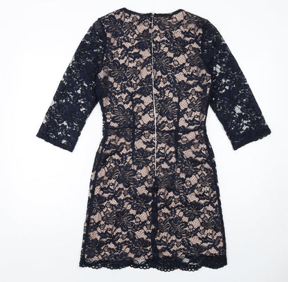 Oasis Womens Blue Polyester Mini Size 8 Boat Neck Zip - Lace Overlay