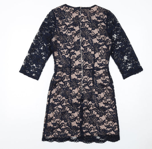 Oasis Womens Blue Polyester Mini Size 8 Boat Neck Zip - Lace Overlay