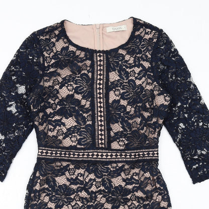 Oasis Womens Blue Polyester Mini Size 8 Boat Neck Zip - Lace Overlay