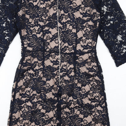 Oasis Womens Blue Polyester Mini Size 8 Boat Neck Zip - Lace Overlay