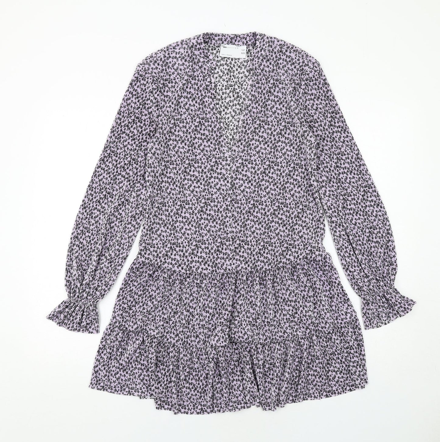 ASOS Womens Purple Floral Polyester A-Line Size 4 V-Neck Pullover