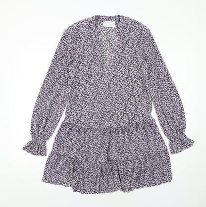 ASOS Womens Purple Floral Polyester A-Line Size 4 V-Neck Pullover
