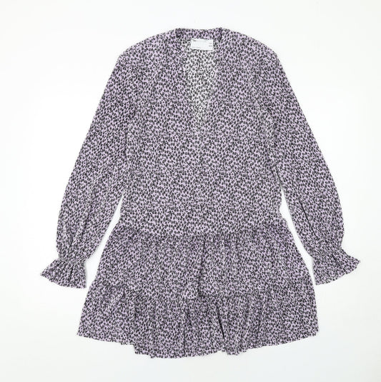 ASOS Womens Purple Floral Polyester A-Line Size 4 V-Neck Pullover