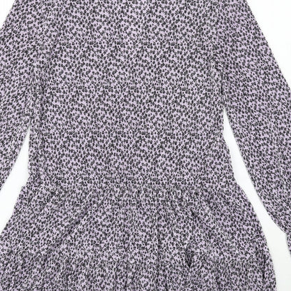 ASOS Womens Purple Floral Polyester A-Line Size 4 V-Neck Pullover