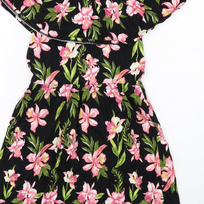 ASOS Womens Black Floral Cotton Fit & Flare Size 8 Off the Shoulder Pullover
