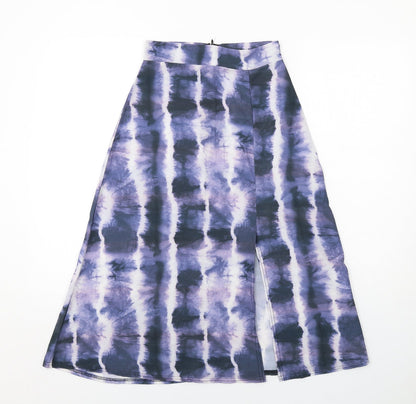 PRETTYLITTLETHING Womens Purple Geometric Polyester Peasant Skirt Size 6 Zip - Tie Dye Pattern