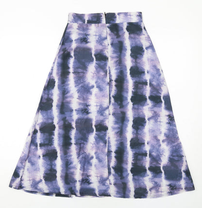 PRETTYLITTLETHING Womens Purple Geometric Polyester Peasant Skirt Size 6 Zip - Tie Dye Pattern