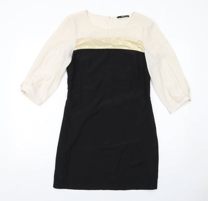 Oasis Womens Black Colourblock Polyester A-Line Size 8 Round Neck Zip