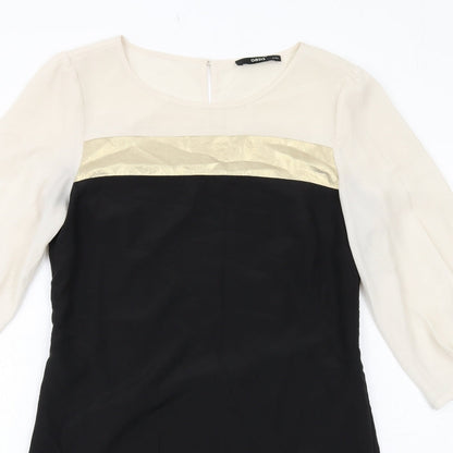 Oasis Womens Black Colourblock Polyester A-Line Size 8 Round Neck Zip